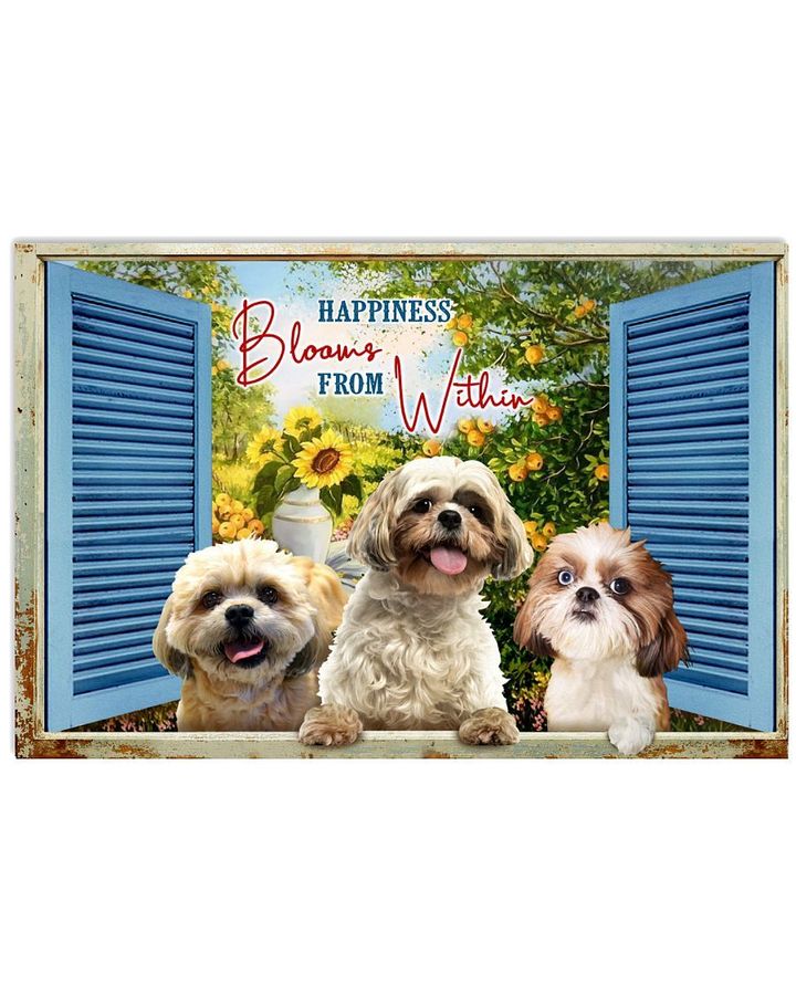 Happiness Blooms From Within Shih Tzu Window Design Poster Canvas Gift For Shih Tzu Lovers