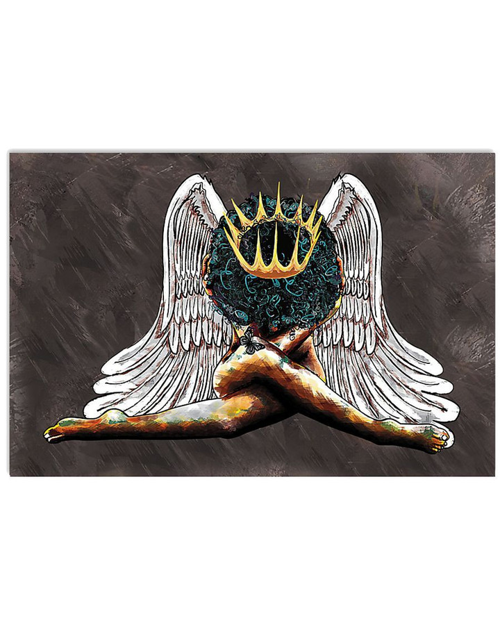 Black Queen Curly Hair Angel Wings Painting Picture Vertical Decor Poster Canvas Gift For Black Women