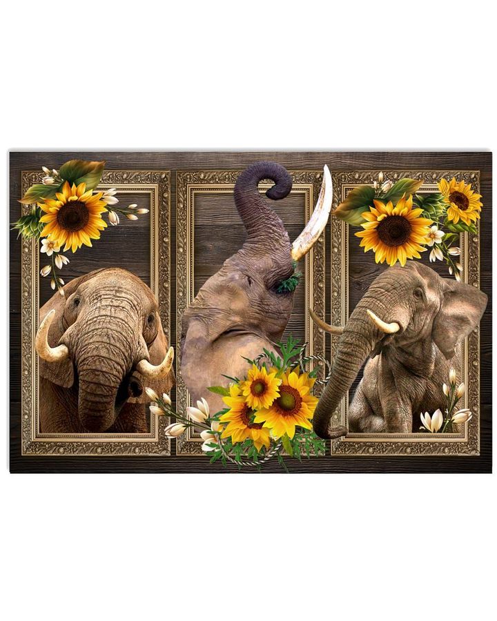 Elephants With Sunflowers Wood Window Design Poster Canvas Gift For Hippie And Elephant Lovers
