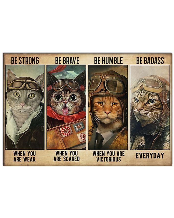 Be Strong Be Brave Be Humble Be Badass Cats Pilot Poster Gift For Cats Lovers Cats Moms Pilots Lovers