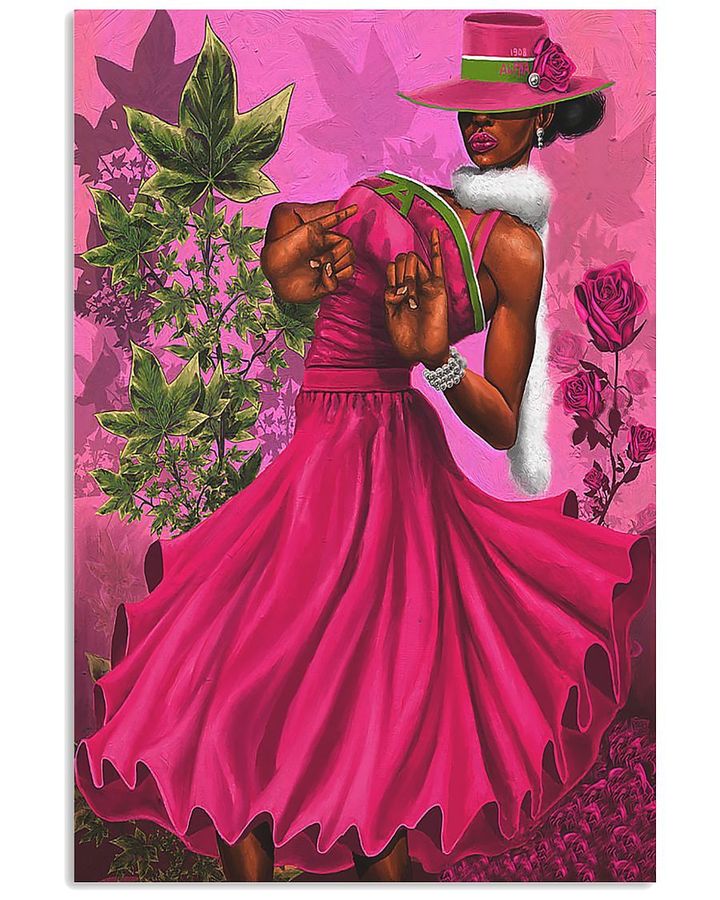 Old Black Lady Roses Pink Dress Vertical Design Poster Canvas Gift For Black Women