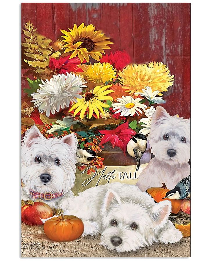 West Highland White Terrier With Flowers Hello Custom Name Poster Canvas Gift For Dog Lovers
