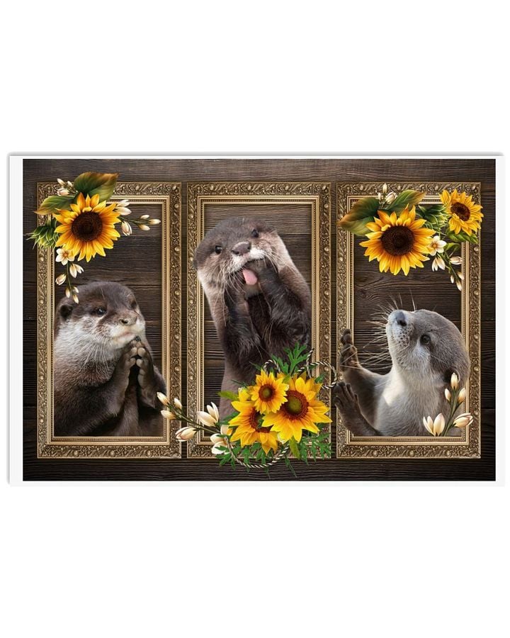 Otters With Sunflowers Wood Window Design Poster Canvas Gift For Hippie And Otters Lovers