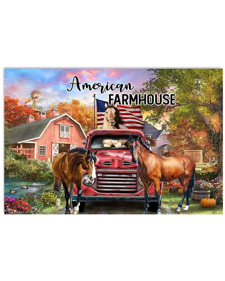 American Farmhouse Us Flag Truck Poster Canvas Gift For Independence Day 4Th July