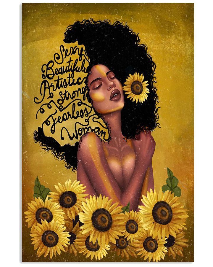 Black Woman Curly Hair Beautiful Strong Fearless Woman Sunflowers Poster Canvas Gift For Women