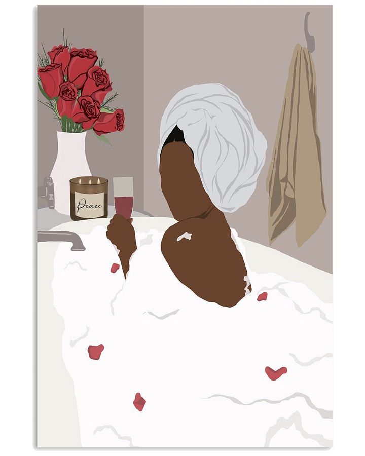 Black Girl In Bath Vertical Design Bathroom Decor Poster Canvas Gift For Black Women