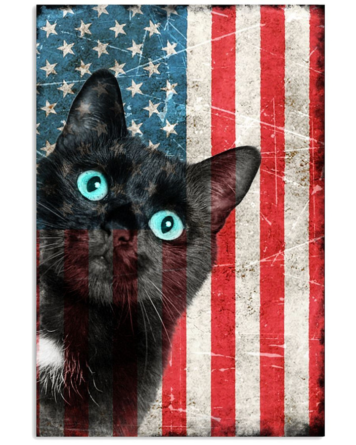 Black Cat Shadow With Us Flag Designed Poster Canvas Gift For Independence Day 4Th July