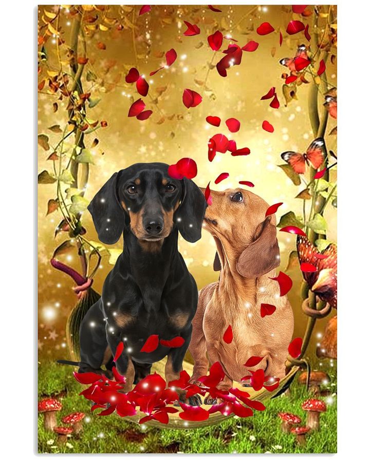 Couple Dachshund Rose Flowers Poster Canvas Gift For Wedding Gift For Dachshund Lovers