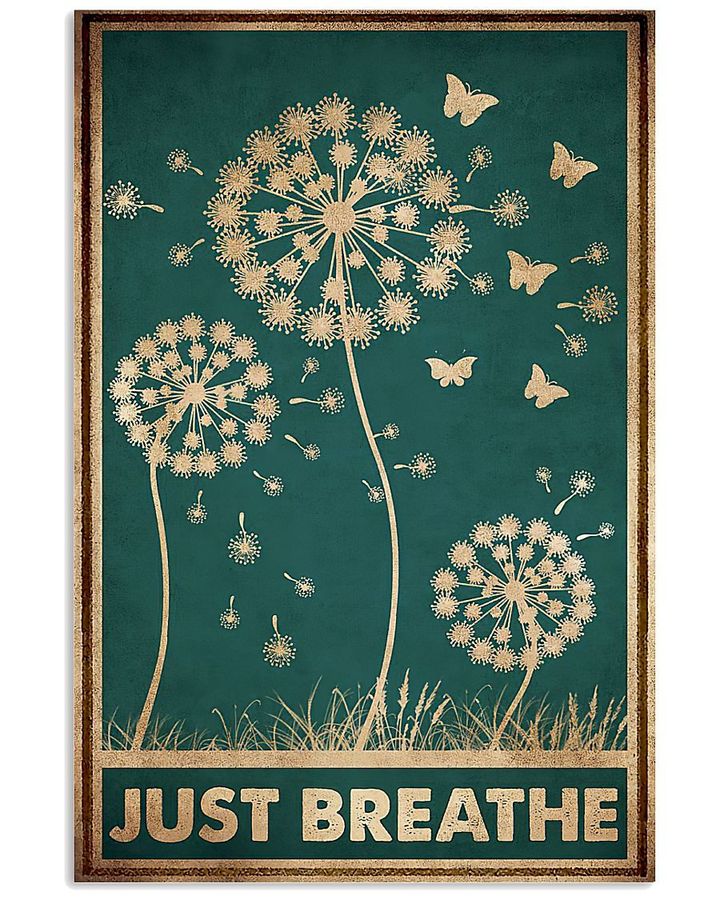 Just Breathe White Dandelion Butterflies Vertical Art Poster Gift For Hippie Girls