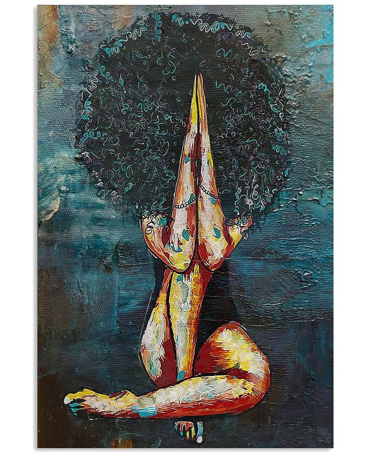 Black Women Curly Hair Praying Oil Painting Vertical Design Poster Canvas Gift For Women