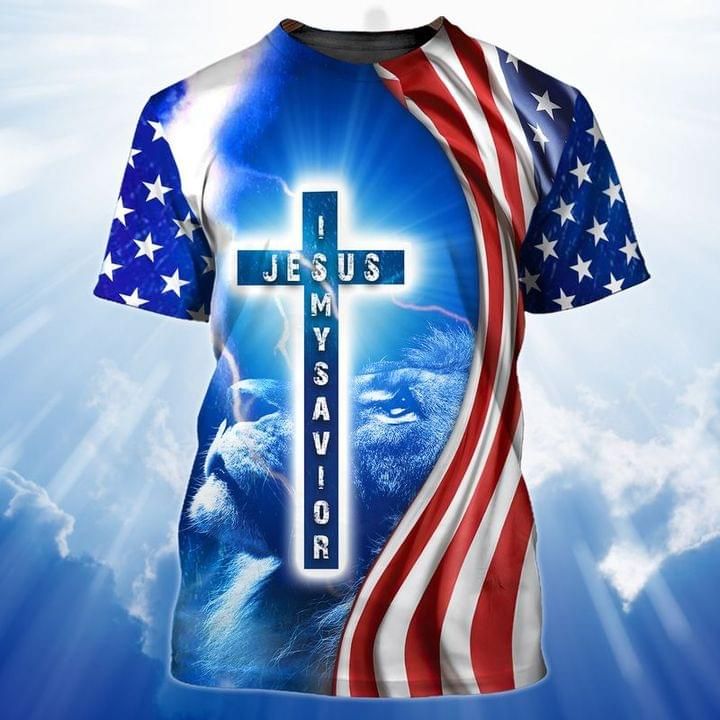 Jesus My Savior Cross Lion American Flag Bright T-shirt Best Gift For Jesus Lovers Lion Lovers