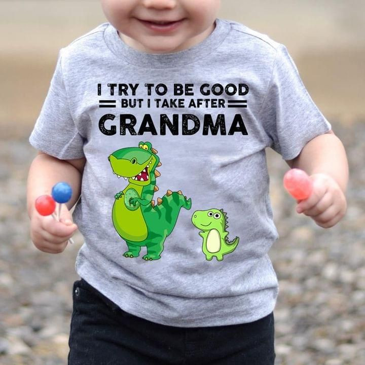 I Try To Be Good But I Take After Grandma Dinosaur T-shirt Gift For Grandmas