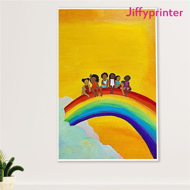 Black Kids On Rainbow Art Vertical Poster Gift For Afro African Black Queen American