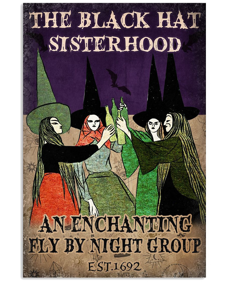 The Black Hat Sisterhood An Enchanting Fly By Night Group With Witches Vintage Poster Canvas Gift For Witch Lovers