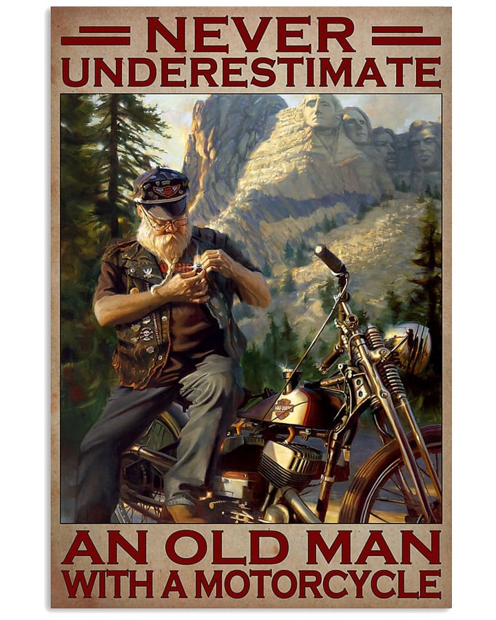 Never Underestimate An Old Man With A Motorcycle Poster Canvas Gift For Motorcycle Fans