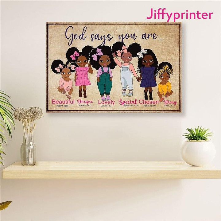 God Says You Are Beautiful Lovely Black Pride Black Girl Horizontal Poster Gift For Afro Black Queen American