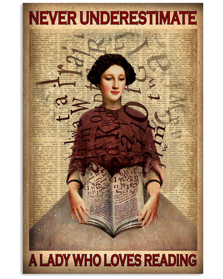 Never Underestimate A Lady Who Loves Reading Books Vintage Poster Canvas Gift For Book Lovers