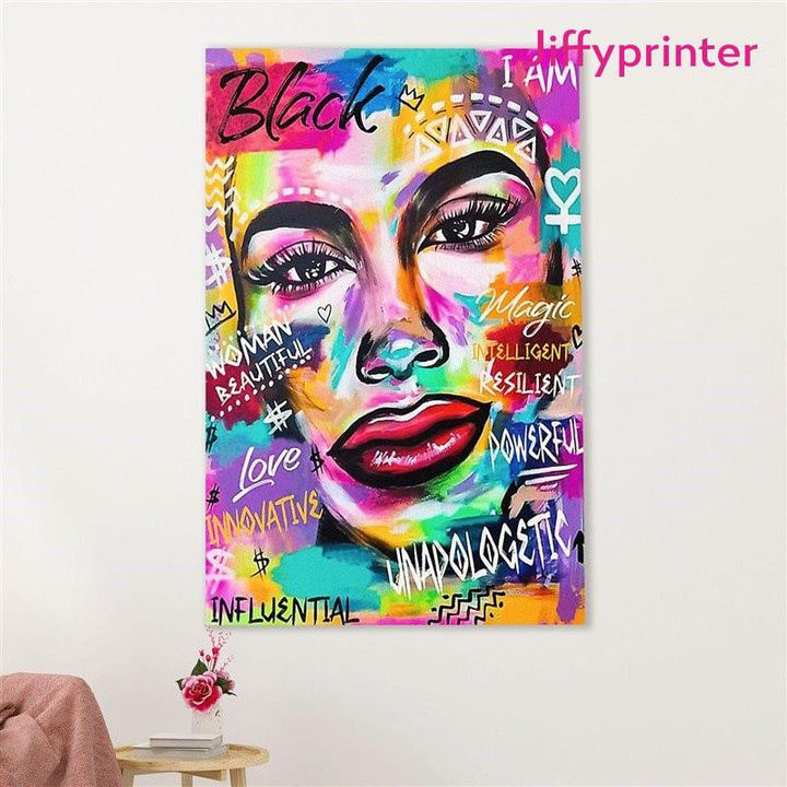 Black Woman I Am Magic Powerful Potrait Painting Vertical Poster Gift For Afro Black Queen American