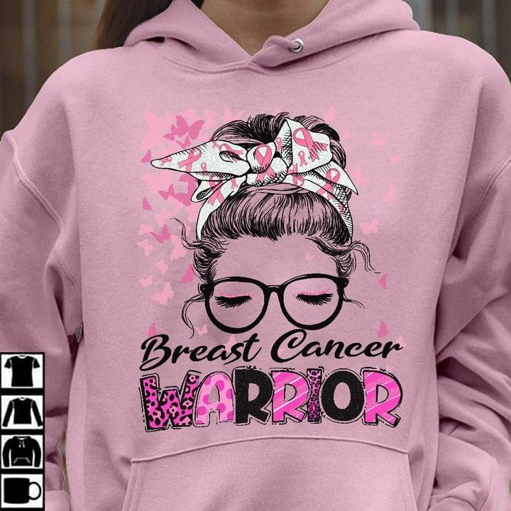 Breast Cancer Warrior Girl With Glasses In A High Bun T-shirt Best Gift For Him For Her