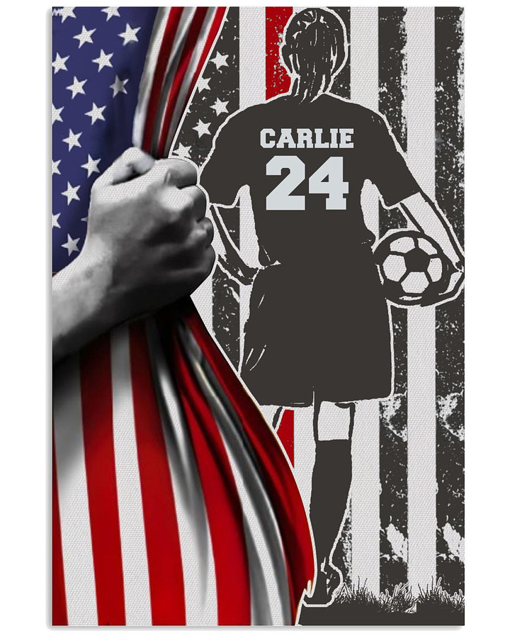 Personalized Football Player Daughter Proud Dad Proud Mom US Flag poster gift with custom name number for Dads and Moms