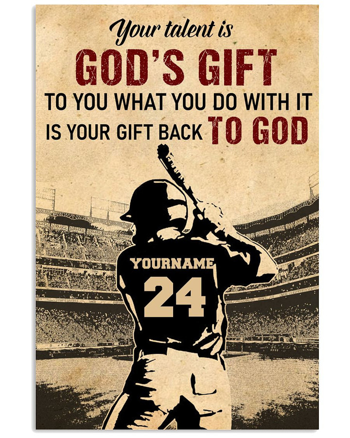 Your Talent Is God's Gift To You Personalized Baseball Hitter poster gift with custom name number for Self Motivation Jesus Prayer