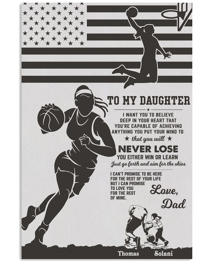 From Dad To My Daughter Just Go Forthe And Win Personalized Basketball Player US Flag poster gift with custom names for Dads