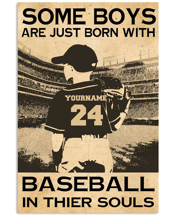 Some Boys Are Just Born With Baseball Personalized Baseball Player poster gift with custom name number for Baseball Fans