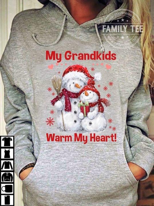 My Grandkids Warm My Heart Snowman Christmas Noel Hoodie Best Gift For Grandkids