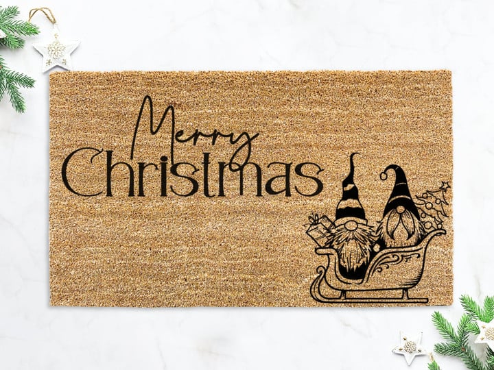 Merry Christmas Gnome Sleigh Adventure Doormat Gift For Christmas Holiday Lovers Winter Decor