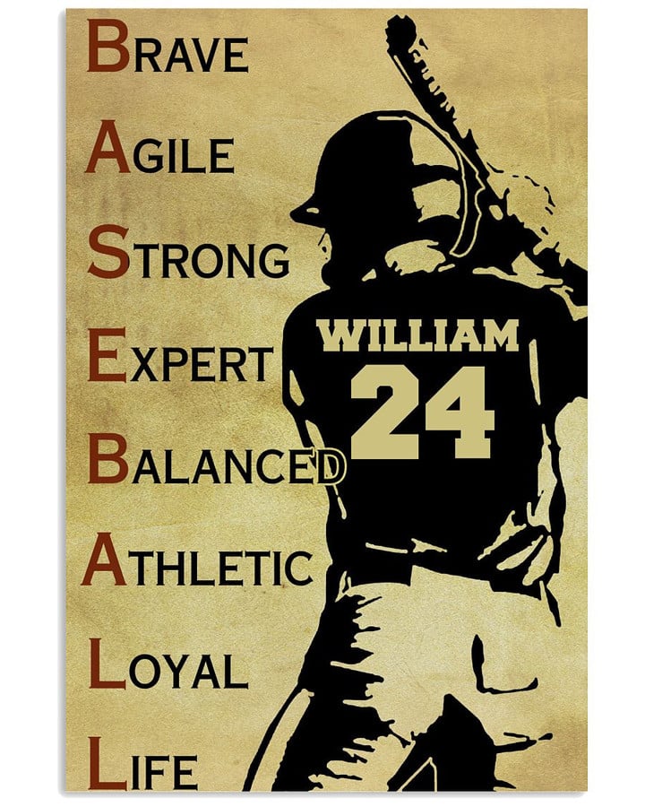 Baseball Brave Agile Strong Expert Balanced Personalized Baseball Hitter poster gift with custom name number for Self Motivation