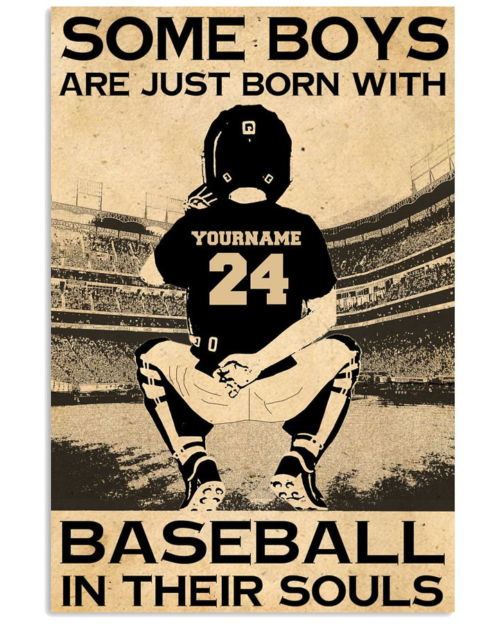 Some Boys Are Just Born With Baseball Personalized Baseball Pitcher poster gift with custom name number for Baseball Fans