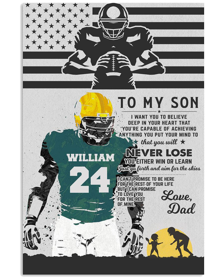 From Dad To My Son Never Lose You Either Win Or Learn Personalized Baseball Catcher US Flag poster gift with custom name number for Dad
