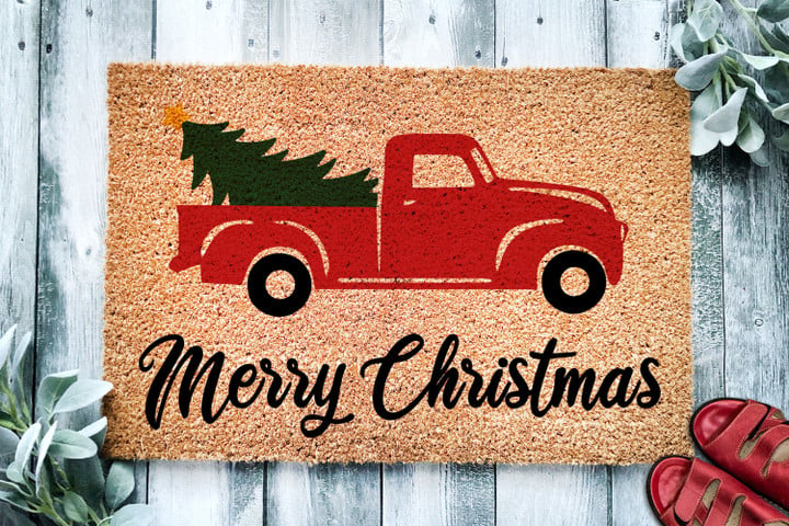 Merry Christmas Truck Pickup Christmas Tree Doormat Gift For Christmas Holiday Lovers Winter Decor