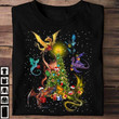 Colorful Little Dragons Around Amazing Twinkle Christmas Tree Lights Under Snowing Tshirt Gift For Friends