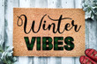 Winter Vibes Green Plaid Christmas Welcome Doormat Gift For Christmas Holiday Lovers Winter Decor