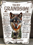 To Grandson If Fate To Reach Your Destination Love Wolf Quilt Blanket Best Gift For Grandson