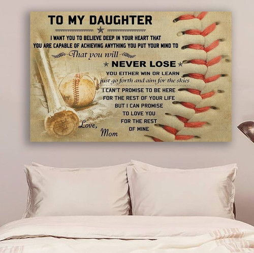 Baseball Mom To Daughter Never Lose poster canvas