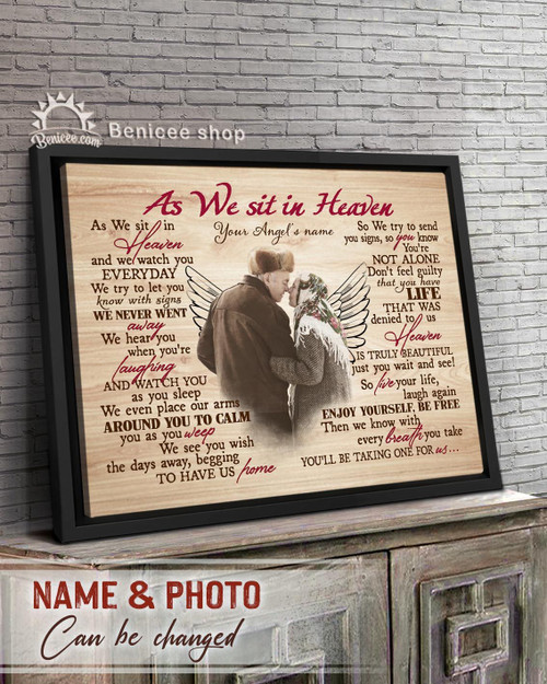 As I Sit In Heaven Angel Wings Memorial Old Couple Personalize Photo And Name Gift Poster