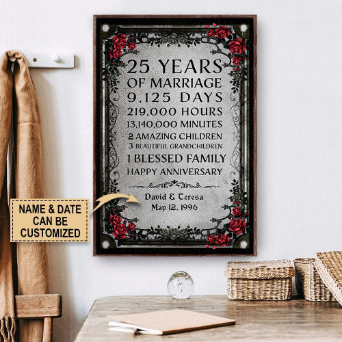 25 Years Of Marriage 9125 Days Personalized Poster Gift For Couple With Custom Name And Date Poster