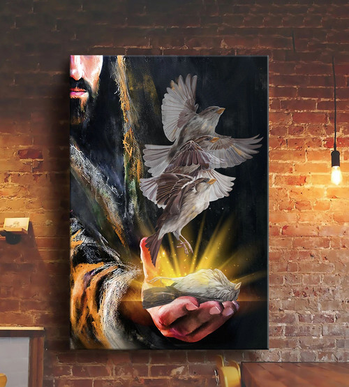 A Bird On His Hand Jesus Portrait Canvas Wall Art Poster Canvas Best Gift For Jesus Lover Poster