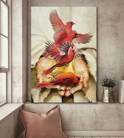 A Cardinal On His Hand Jesus Portrait Canvas Poster Canvas Best Gift For Jesus Lovers Poster