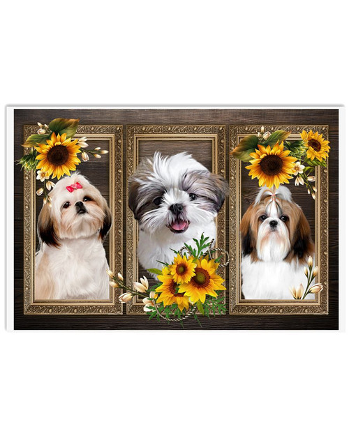 Shih Tzu And Sunflowers Wood Window Design Poster Canvas Gift For Hippie And Shih Tzu Lovers Poster