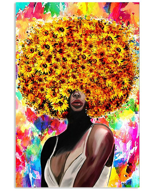 Black Women Sunflower Head Vertical Creativer Design Poster Canvas Gift For Black Queen Poster