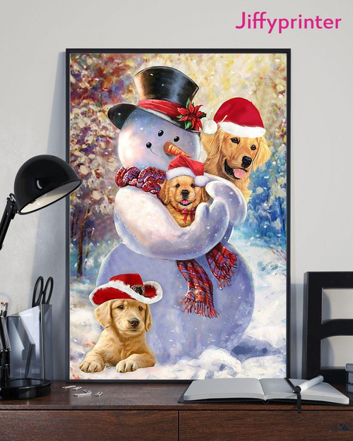 Adorable Golden Retriever And Snowman Christmas Poster Gift For Golden Retrievers Lovers Poster