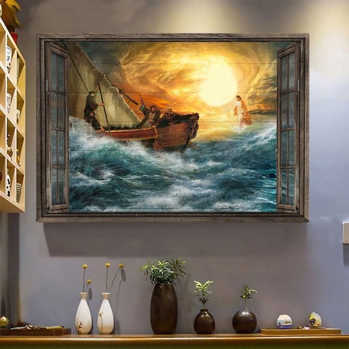 The Fleet Of Ships Overcome The Fierce Stormy Sea To Welcome Jesus Poster Canvas Best Gift For Jesus Lovers
