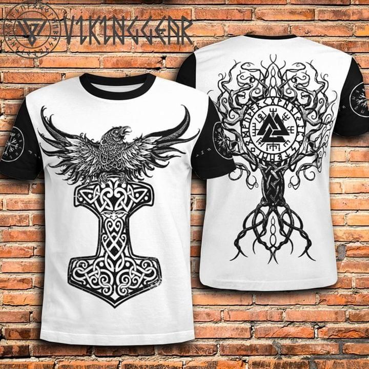 Viking Gear Raven Hammer Tree Of Life 3D Designed Allover T-Shirt Gift For Viking Lovers