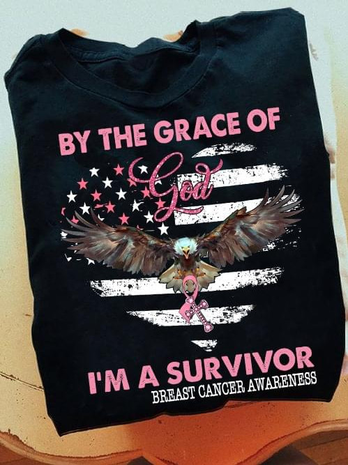 By The Grace Of God I'm A Survivor Us Flag Heart Shape T-shirt Gift For Breast Cancer Survivor