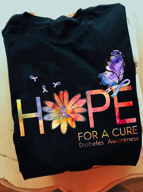 Hope For A Cure Diabetes Prevention Corlorful Butterfly Tshirt Gift For Diabetes Fighter Diabetes Support