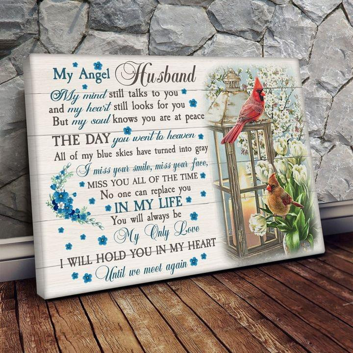 My Angel Husband I Will Hold You In My Heart Cardinal Memorial Poster Canvas Gift For Loss Of Loved Husband