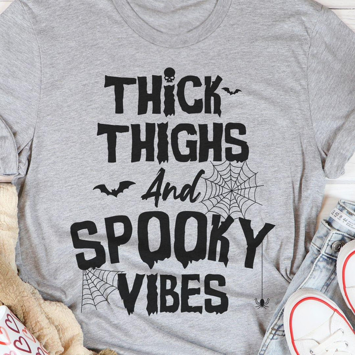 Thick Thighs And Spooky Vibes Bat Halloween T-shirt Best Gift For Halloween Lovers